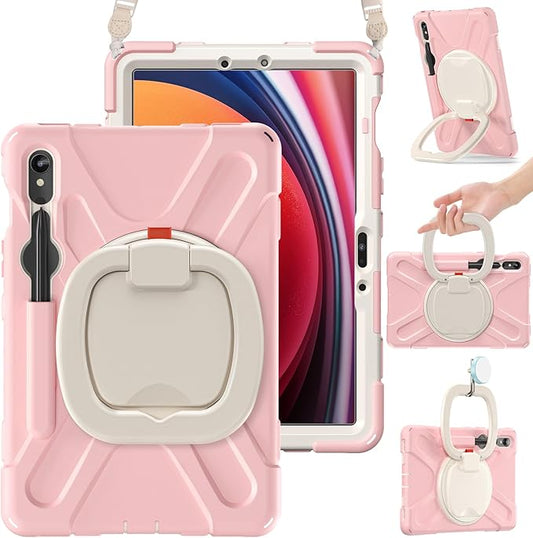 BRAECN Case for Samsung Galaxy Tab S10 Lite/S10 FE 2025 & S9 FE/S9 2023 & S8/S7 10.9"/11" | Heavy Duty Silicone Cover with Handle Grip, Kickstand, Shoulder Strap & S Pen Holder, Sakura Pink
