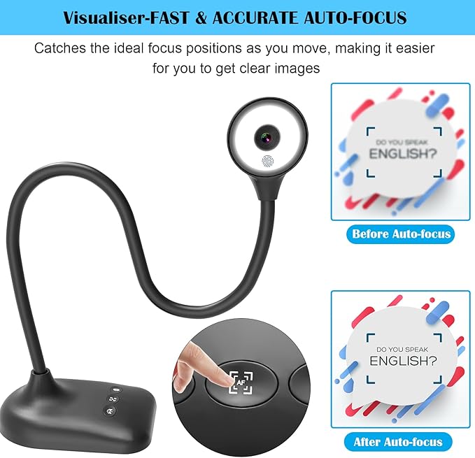 Document Camera for Teachers, Doc Camera, USB Visualizer with LED Light, Auto Focus, Image Invert, Fold, For Mac OS, Windows, Chromebook