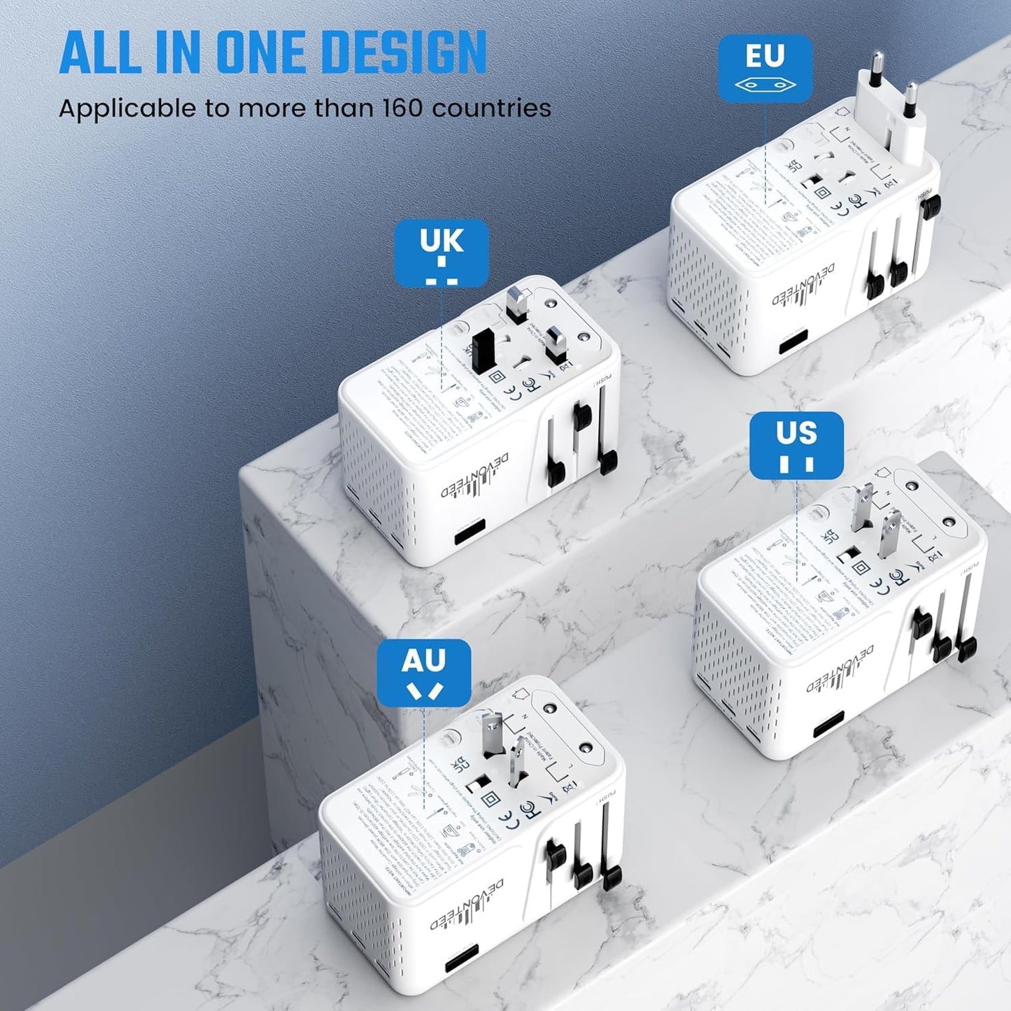 Travelconverter Adapter Voltage Converter That Steps Down 230 Volts to 120 Volts for use in Over 200 Countries,Including The U.S., U.K., Europe, and Australia(White)