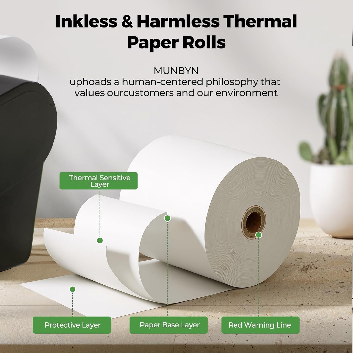 MUNBYN Thermal Receipt Paper 3 1/8 x 230ft, Compatible with Star Micronics TSP100 TSP143 Epson 80mm Receipt Printer Square POS Register Credit Card Terminals, Pos Register Paper BPA Free, 12 Rolls
