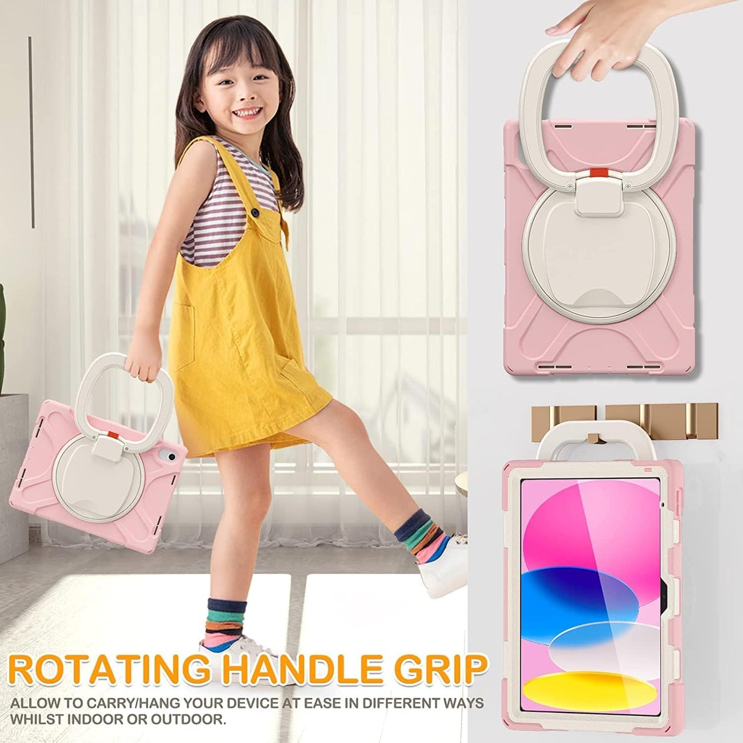SCSVPN Case for iPad (A16) 11th Generation 11-inch 2025/10th Generation 10.9 Inch 2022, Full Body Shockproof Protective Kids Cover with Pencil Holder, Rotating Stand & Handle, Shoulder Strap - Pink