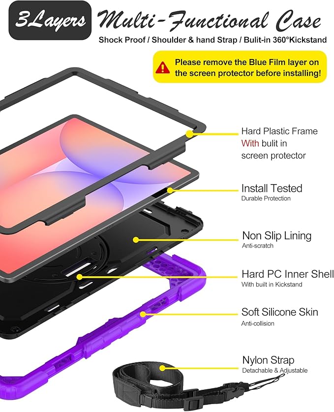Case for Samsung Galaxy Tab S10 Lite/ S10 FE / S9 FE 10.9 Inch / S9 11'' 5G Protective with Screen Protector/Pen Holder/Hand Strap, Heavy Duty Shockproof Tablet Cover for S10 Lite, Purple