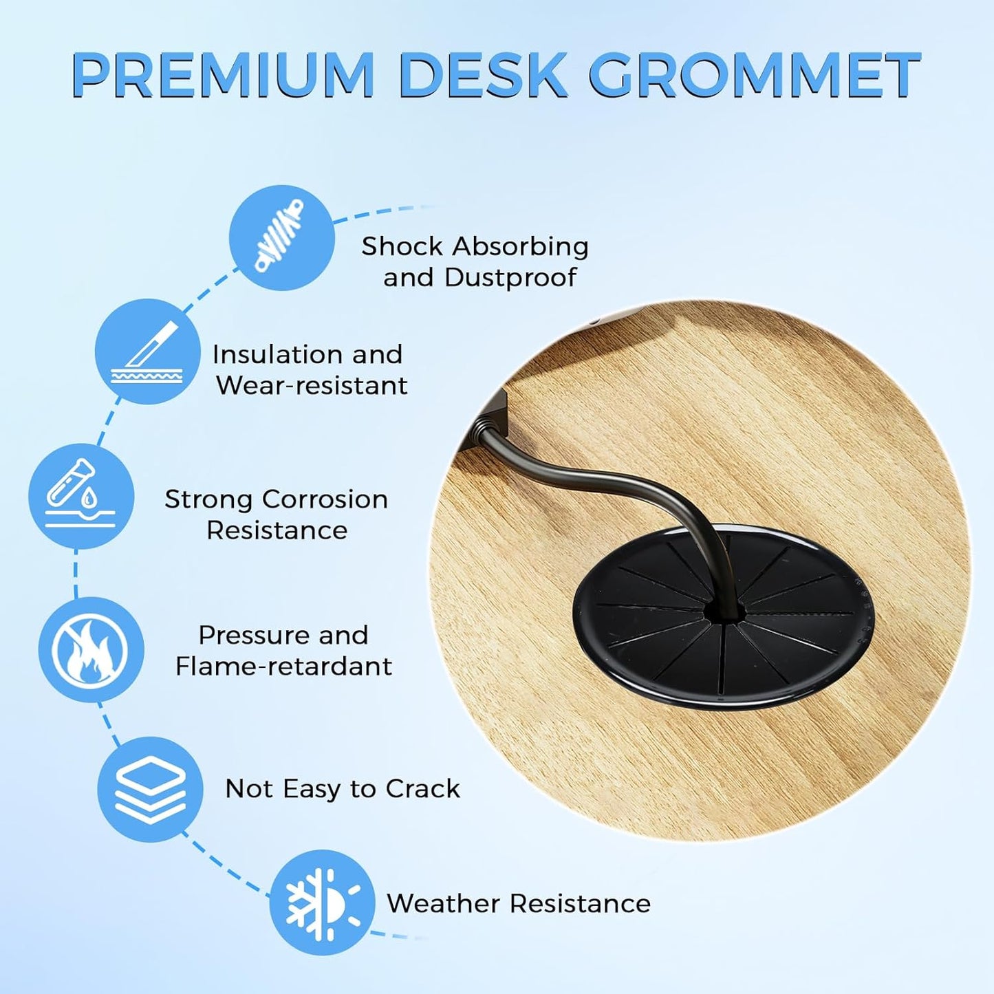 50 Pcs Cable Grommet, Snap Bushing 7/16" (11 mm) Mounting Diameter, Flexible Petal-Shaped Buckle Round Nylon Desk Grommet for Wires Through Countertop Cord Organizer and Protection, Black