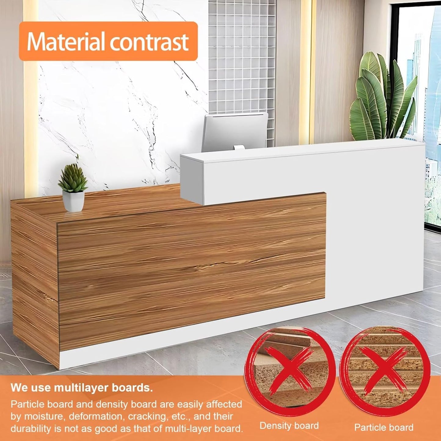 Reception Desk with Counter Modern Checkout Counter with Lockable Drawer Keyboard Tray Receptionist Desk for Office Salon Reception Table E Right 51inch/130cm