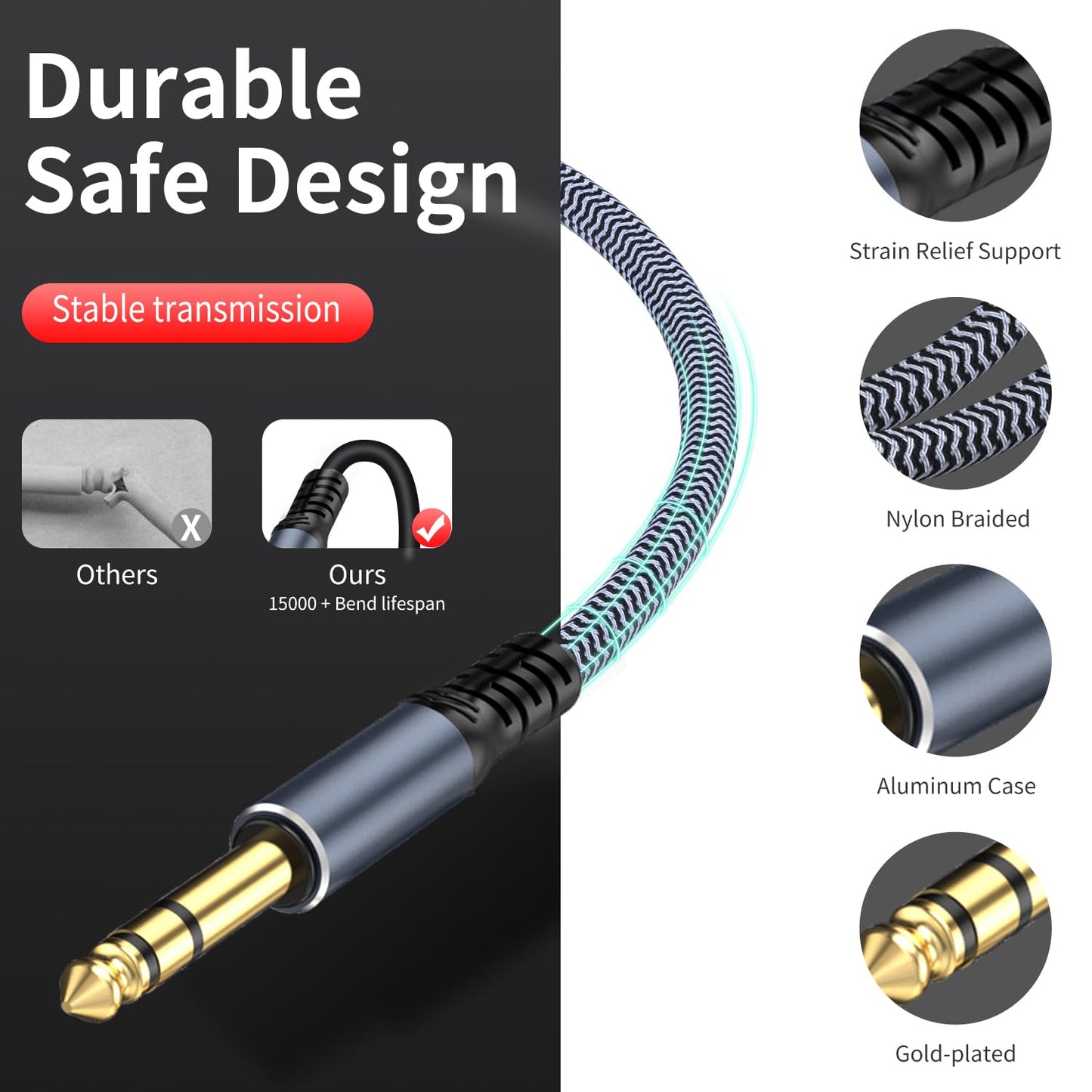 1/4 inch Extension Cable 50ft, 1/4" inch Male to Female Stereo Extension Cable