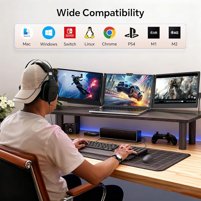 Laptop Screen Extender, 14'' FHD 1080P IPS Portable Monitor for Laptop, Triple Screen Extender Monitor Plug-Play for Mac/Windows/Chrome, Fit 13”-17.3” Laptops