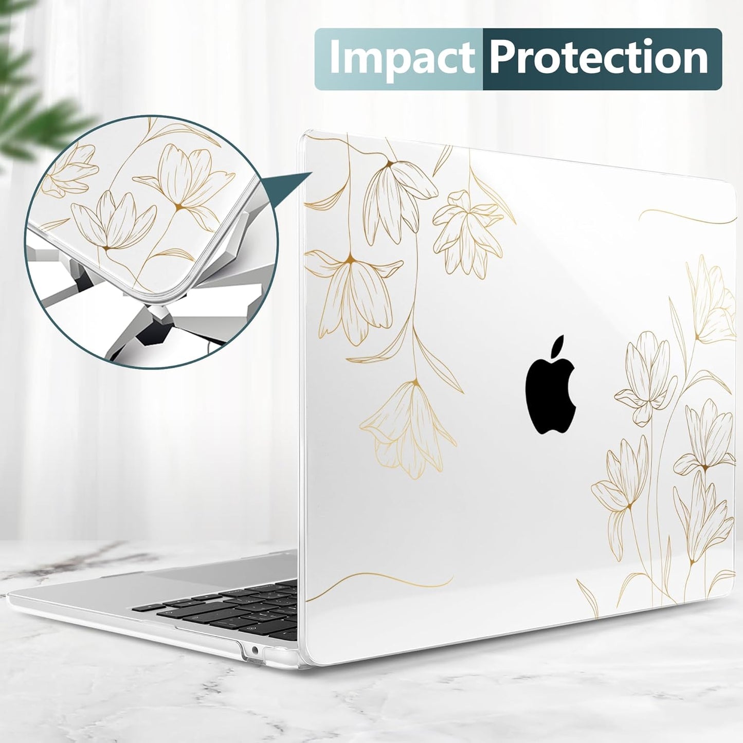 TWOLSKOO Compatible with M4 MacBook Air 15 inch Case 2025-2023 Released Model M4 A3241 M3 A3114 M2 A2941, Plastic Hard Shell & Screen Protector & Keyboard Cover & Trackpad Film, Florals X449