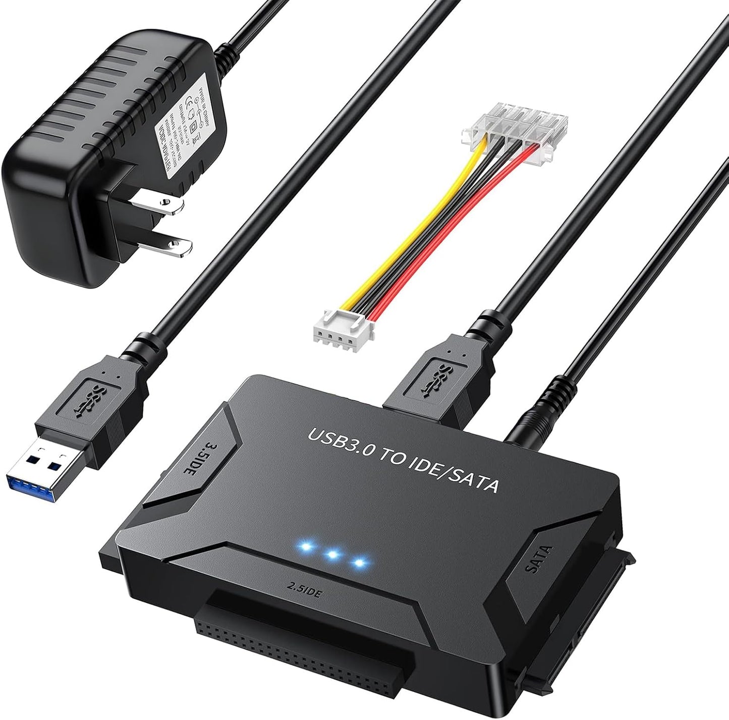 MaxRenard Hard Drive Reader USB 3.0 to SATA/IDE Adapter | Universal External Hard Drive Reader & Data Recovery Converter Kit for 2.5"/3.5" HDD/SSD | with 12V/2A Power Supply