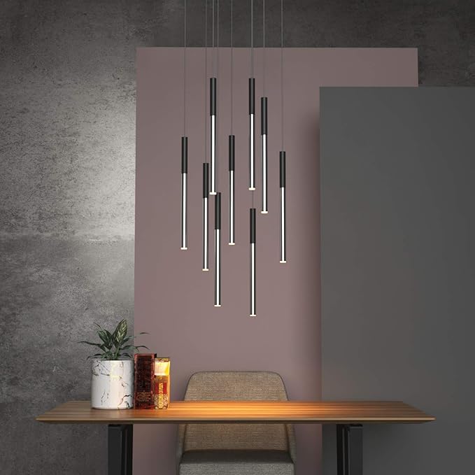 ALTAIR 9 Mini Pendant Lighting Black-Nickel - LED Hanging Light Fixture for Kitchen Island, Bar, Foyer - Cluster Pendants - Dimmable, Adjustable Wire, Lamp Bulb Included