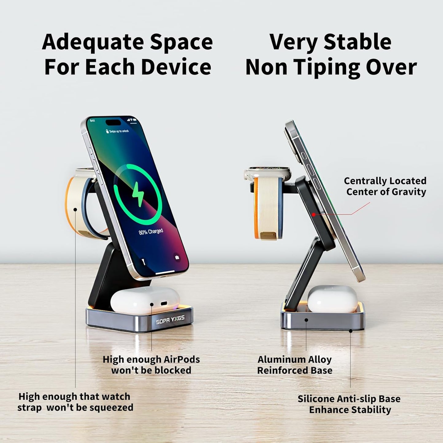 2025 Upgraded 3-in-1 Magnetic Wireless Charger,Charging Stand,Charging Station,for iPhone 12-16,iWatch,AirPods,Ultra-Safe, Foldable, with Adjustable Night Light & Included Adapter