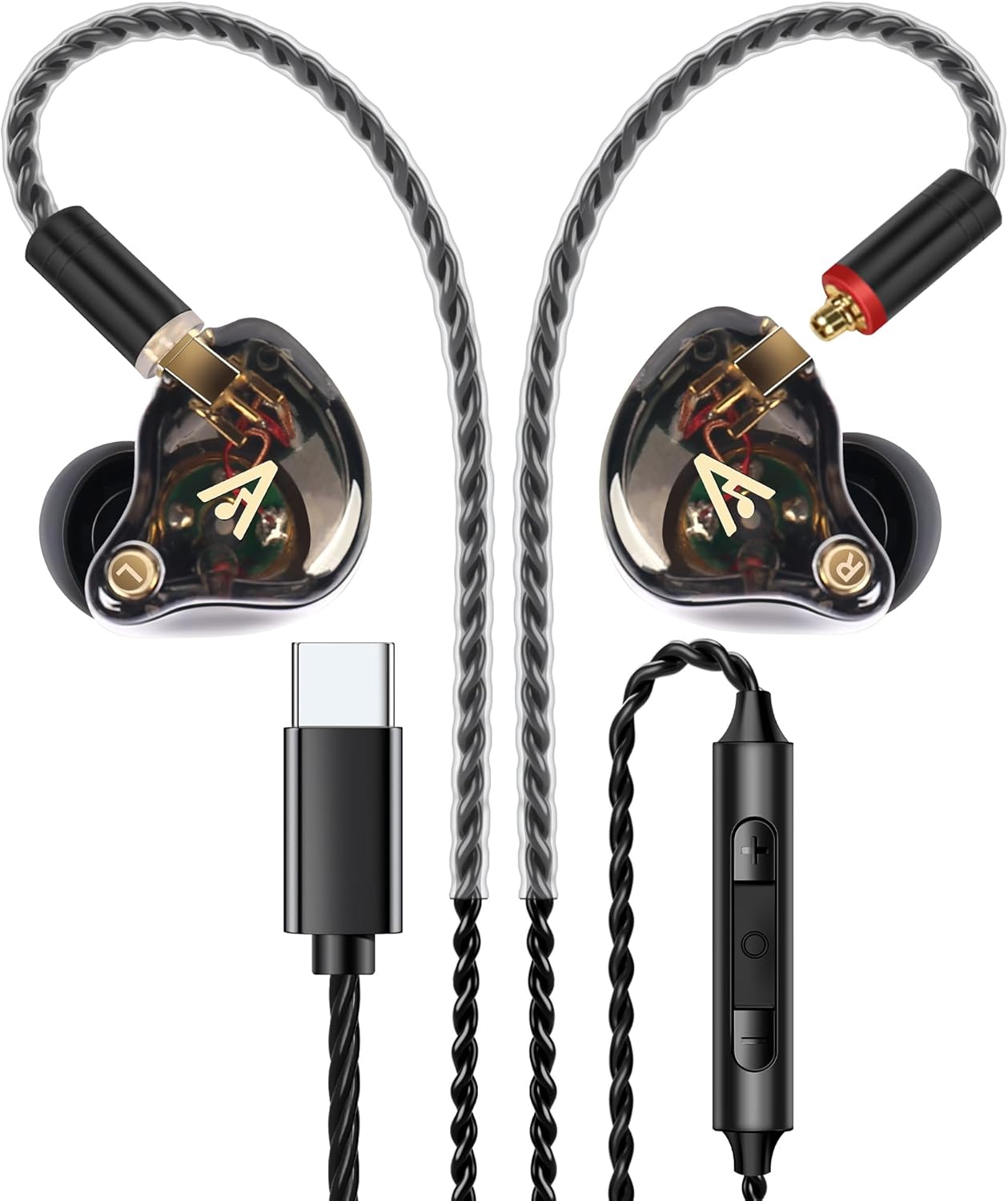 Vibes 202MC USB-C Wired Earbuds - HiFi in Ear Monitor Headphones - Noise Isolating Ear Buds w/ Mic - Clear Sound, Deep Bass & Comfort-Fit Earphones - MMCX to USBC, Silver Plated Cord, Carrying Case