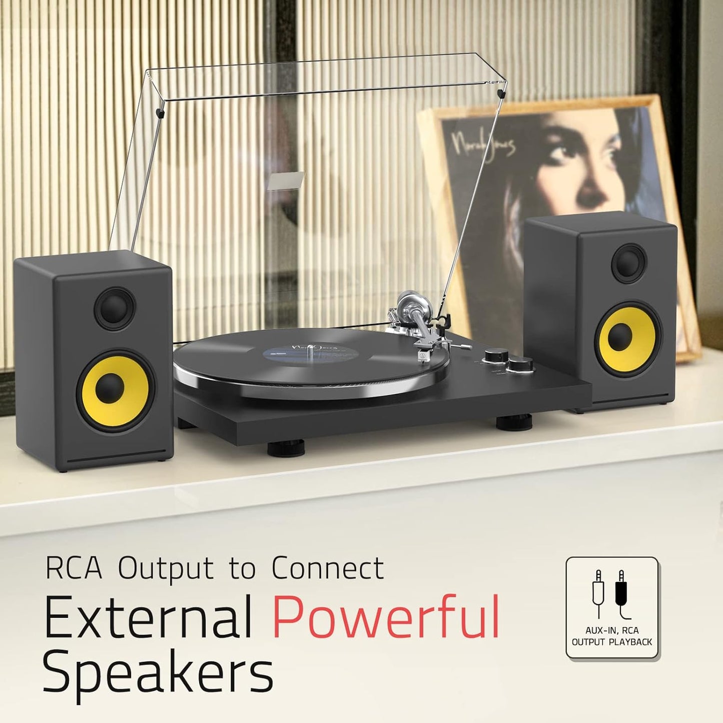 Turntables Record Player Wireless Output Connectivity Vinyl Player Belt-Drive Turn Tables Support 33&45 RPM Speed Phono Line Output USB Digital to PC Recording ATN3600L MM Cartridge Black