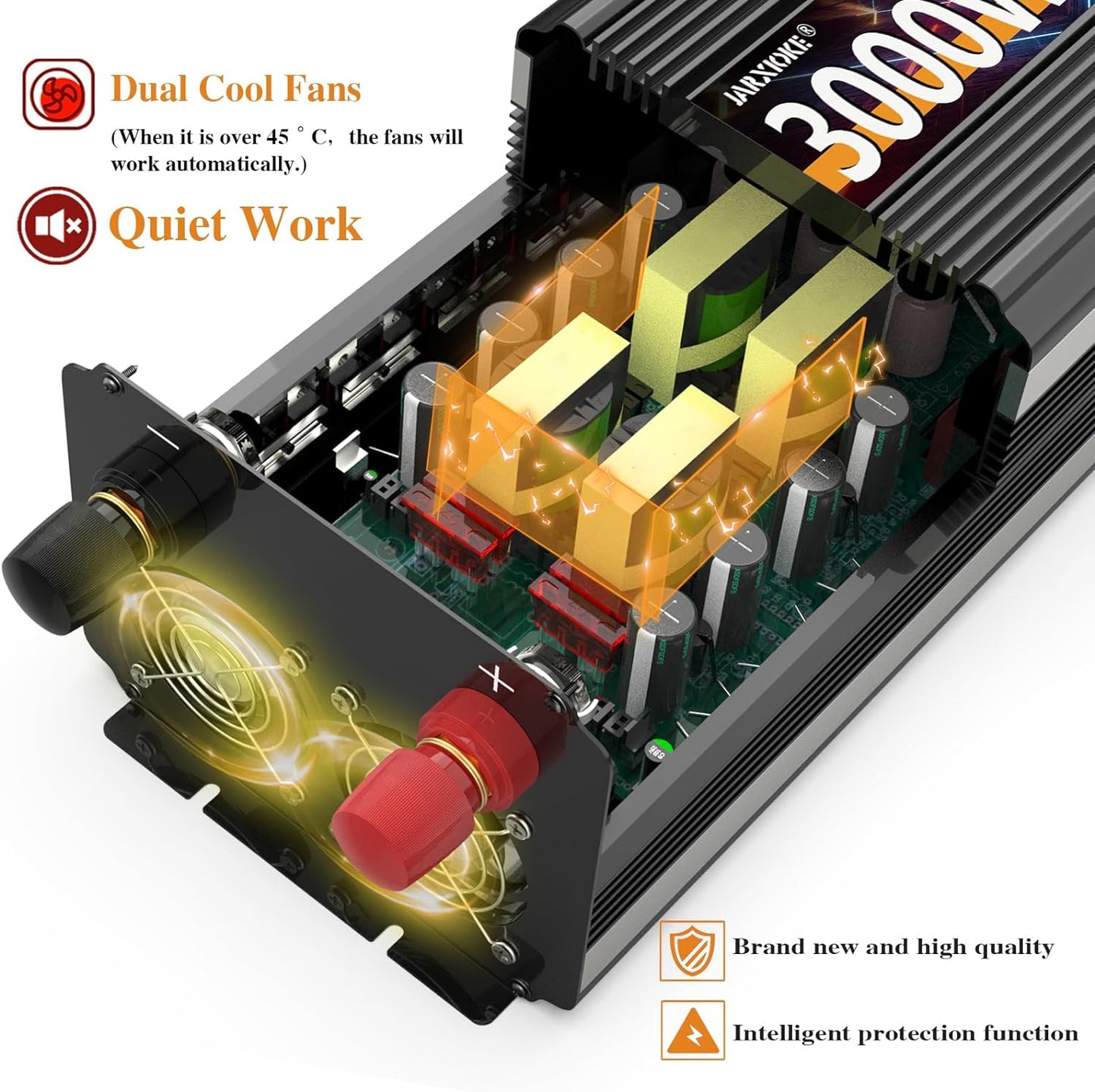 3000W Power Inverter 12V DC to AC 110V/120V (Peak) 6000W Converter 3 sockets car Inverter with Remote Control and LED Display 3.4A USB Port