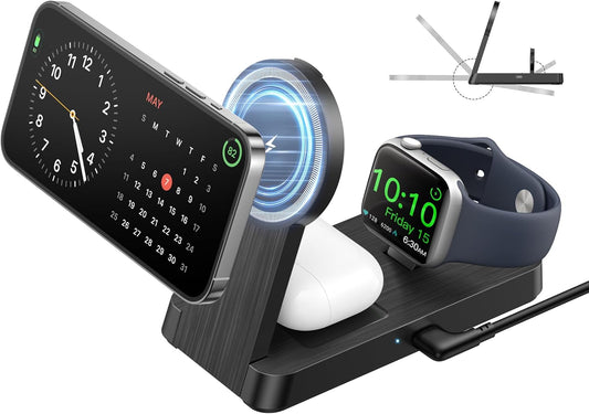 3 in 1 Magnetic Wireless for iPhone Charging Station: Foldable Portable Charger for iPhone 16-12 Pro Max & Apple Watch & AirPods, for Apple Multiple Devices Charger for Home,Office&Travel