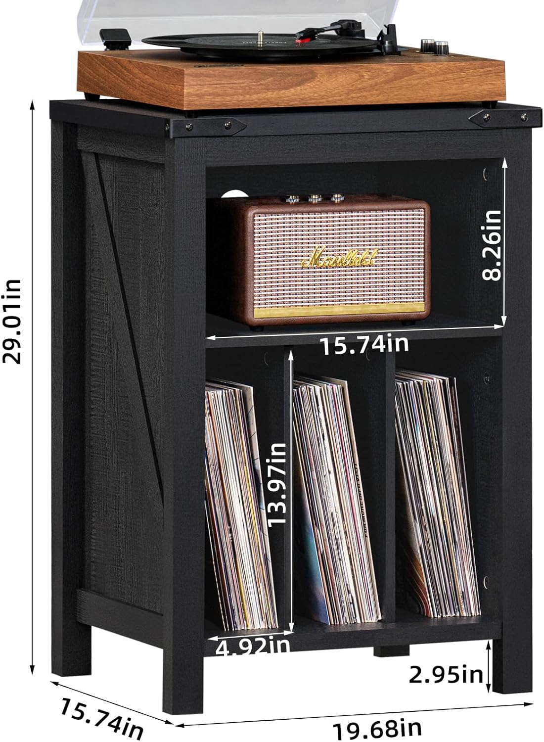 Record Player Stand with Vinyl Record Storage - Holds up to 160 Albums, Large Wooden Turntable Table, Black Cabinet Display Shelf for Living Room, Bedroom, Office