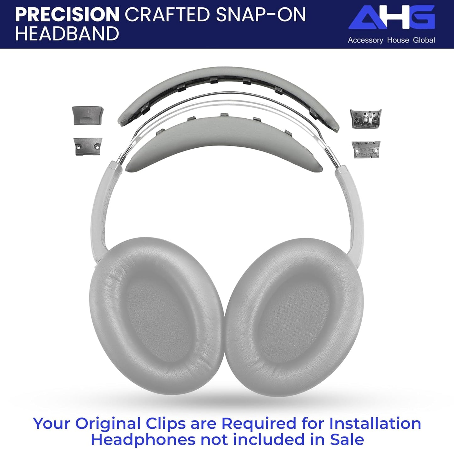 QC35 II Headband Pad Cushion Cover Compatible With Bose QuietComfort 35 Headphones (Grey) - Easy Clip-on Design, Premium PU, FlexiSoft High-Density Foam