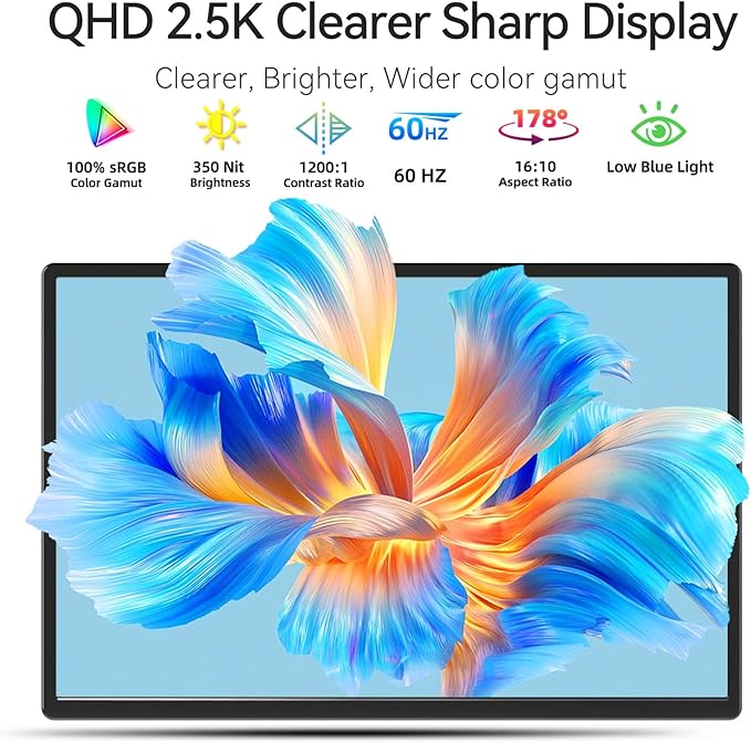 16" 2.5K Portable Monitor - QHD Laptop Screen Extender 100% sRGB Wide Color HDMI/USB C/USB A Travel External Display Stand Gaming Monitor for PC Windows MAC Computer Switch Phone Xbox PS4/5