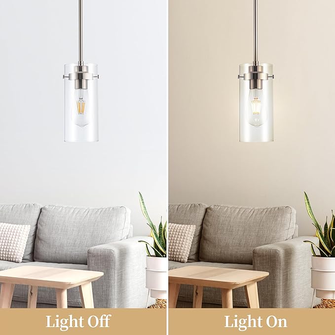 Pendant Light, Kitchen Lights Ceiling Hanging, Kitchen Light Fixtures Brushed Nickel Finish, Industrial Pendant Lighting for Kitchen Island (1 Pack)