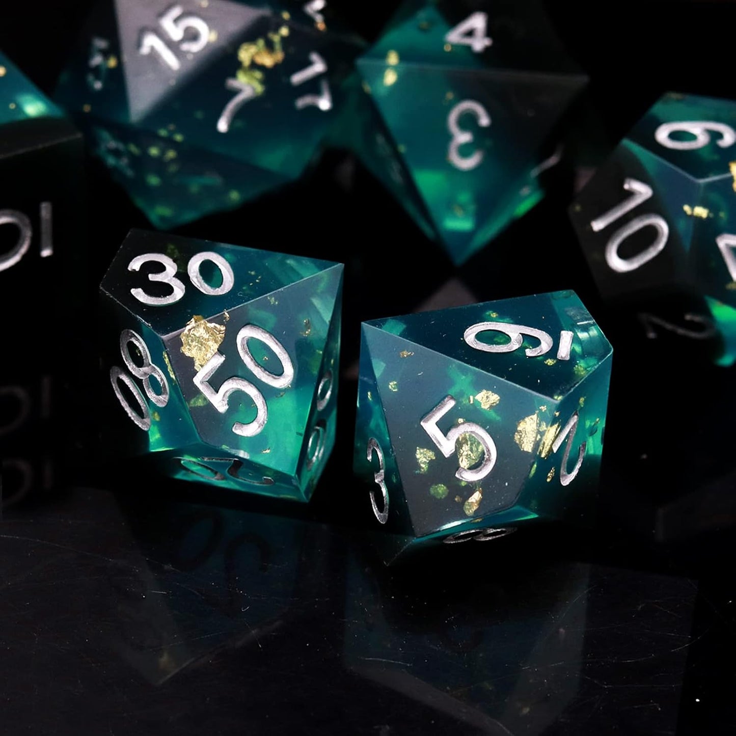 Haxtec Sharp Edge DND Dice Set Blue Black Resin Dice Gold Flakes D&D Dice for RPG Role Playing Games Compatible with Dungeons and Dragons Gift War Series