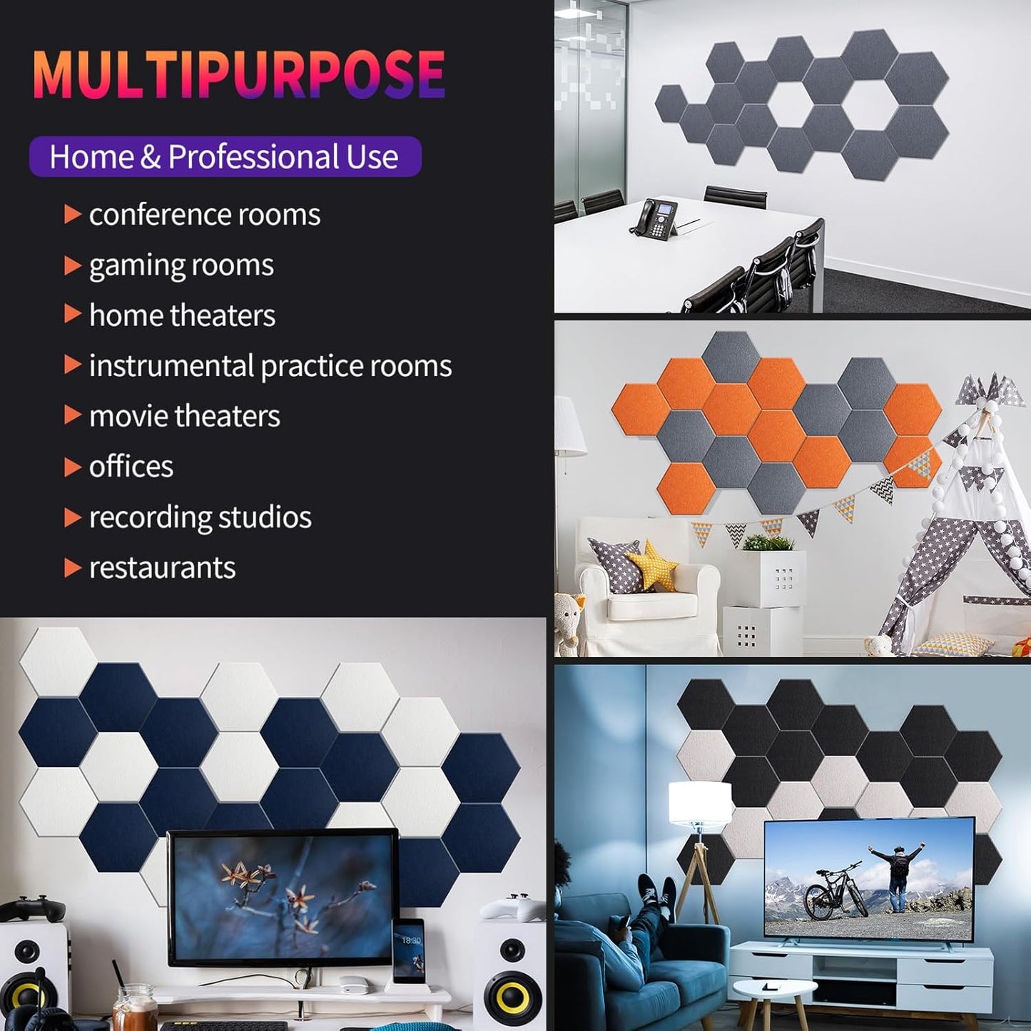Mollywell Hexagon Acoustic Panels, High Density, Soundproofing, Decorative Noise Reduction Felt Wall Tiles for Ceilings, Home Office & Gaming Room (Deep Camel), 12x10x0.4 Inch