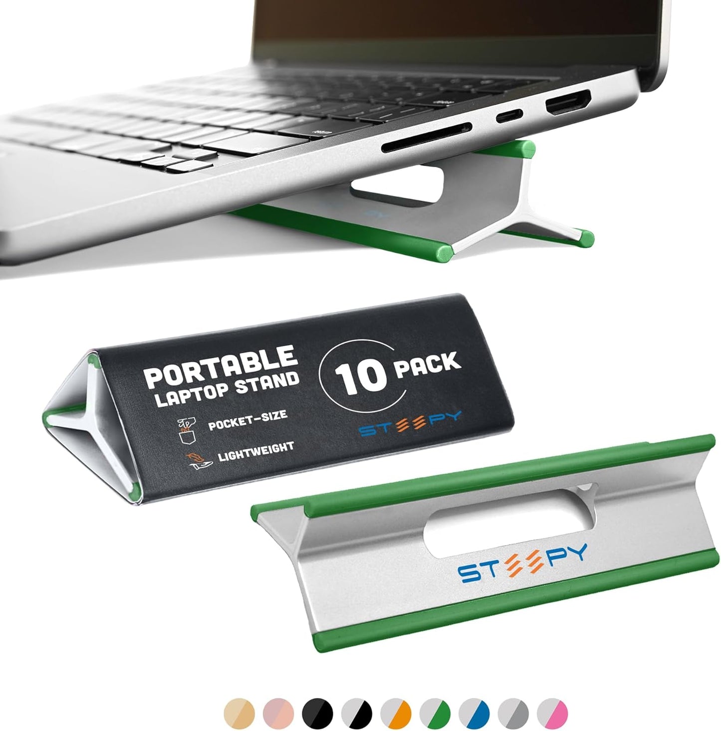 Steepy Laptop Computer Stand - Adjustable Height Riser for Desk - Portable