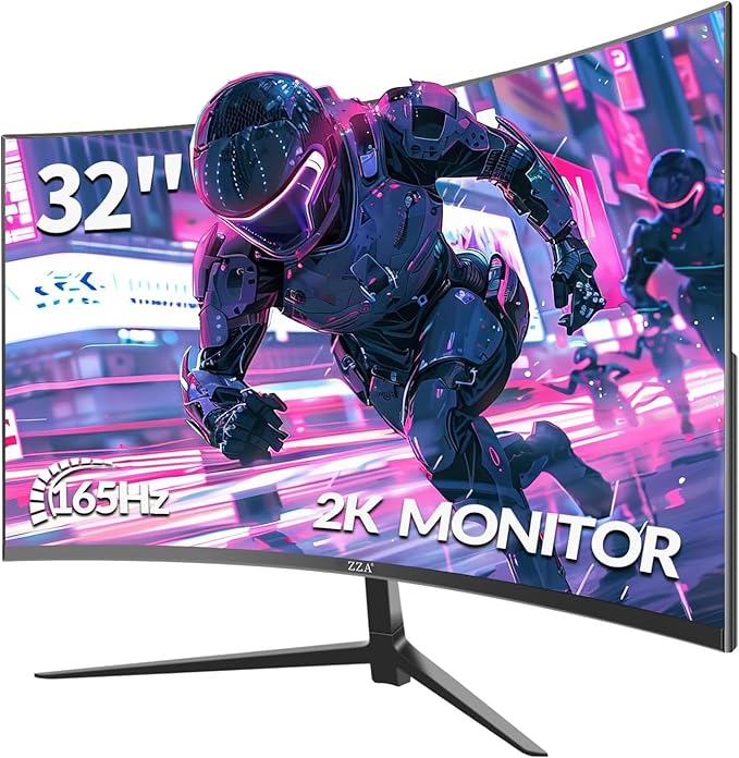 ZZA 32 Inch Monitor,1440p,2K 165Hz, 1ms Response Time,Computer Monitor FreeSync & G-Sync, HDR10, 122% sRGB Coverage, DP/HDMI, PC Monitor VESA Mount Compatible