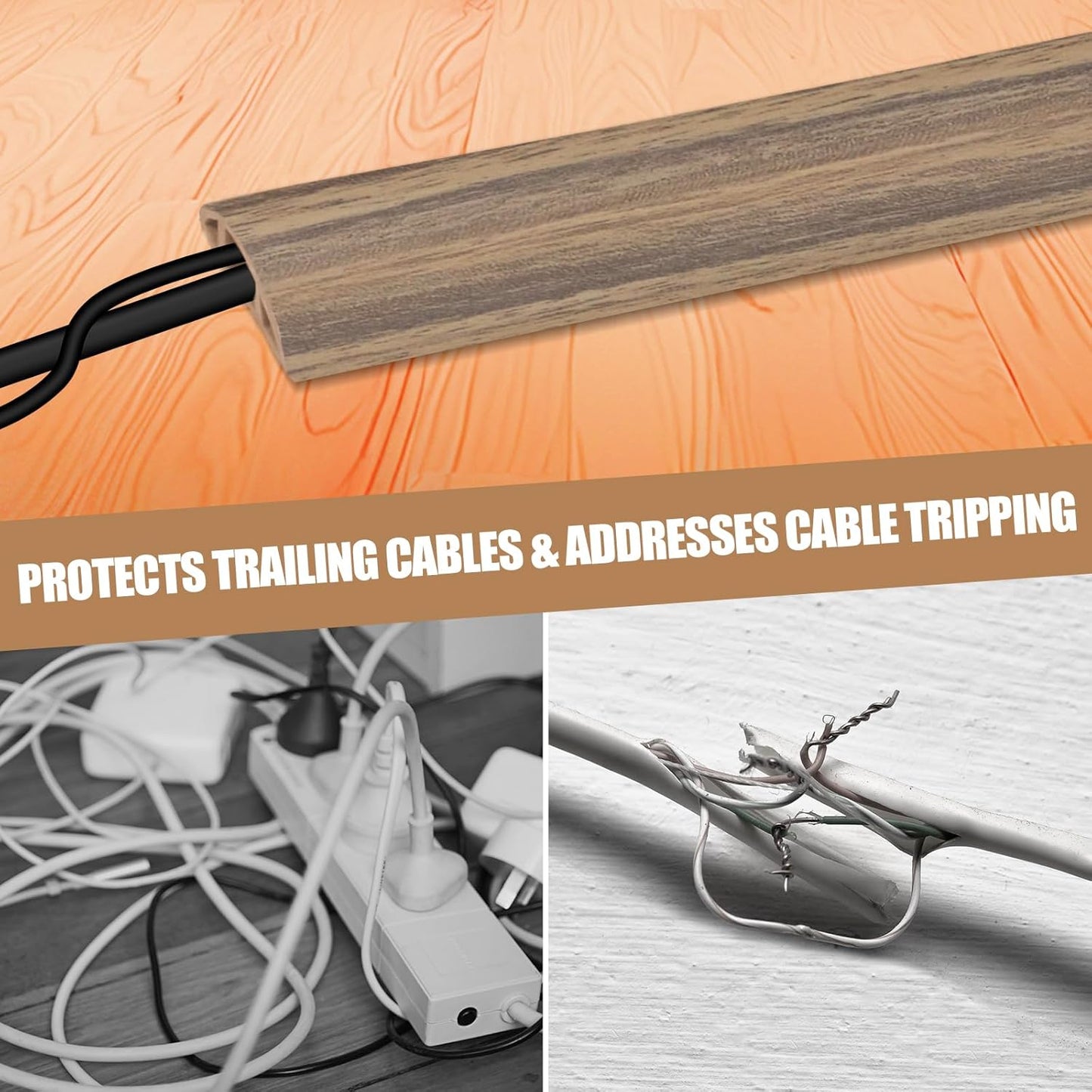 Floor Cord Cover Self Adhesive Cord Hider,10FT Cable Management, Extension Strip Protector for Wires, Prevent Cable Trips for Offices, Gyms, Exhibitions Cavity:0.47"(W) x0.35(H) Woodsmokedbrown