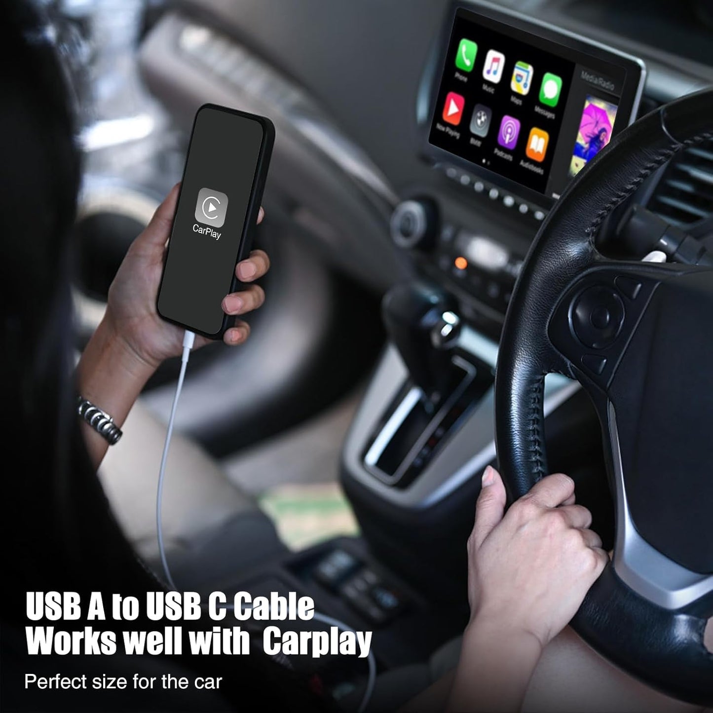 3-Pack 6FT Car Carplay Cable USB A to USB C Cable for iPhone 16 15 Pro Plus Pro Max，for iPad Pro/Air/Mini，for Samsung Galaxy S25/S24/S23，for MacBook Pro/Air and More