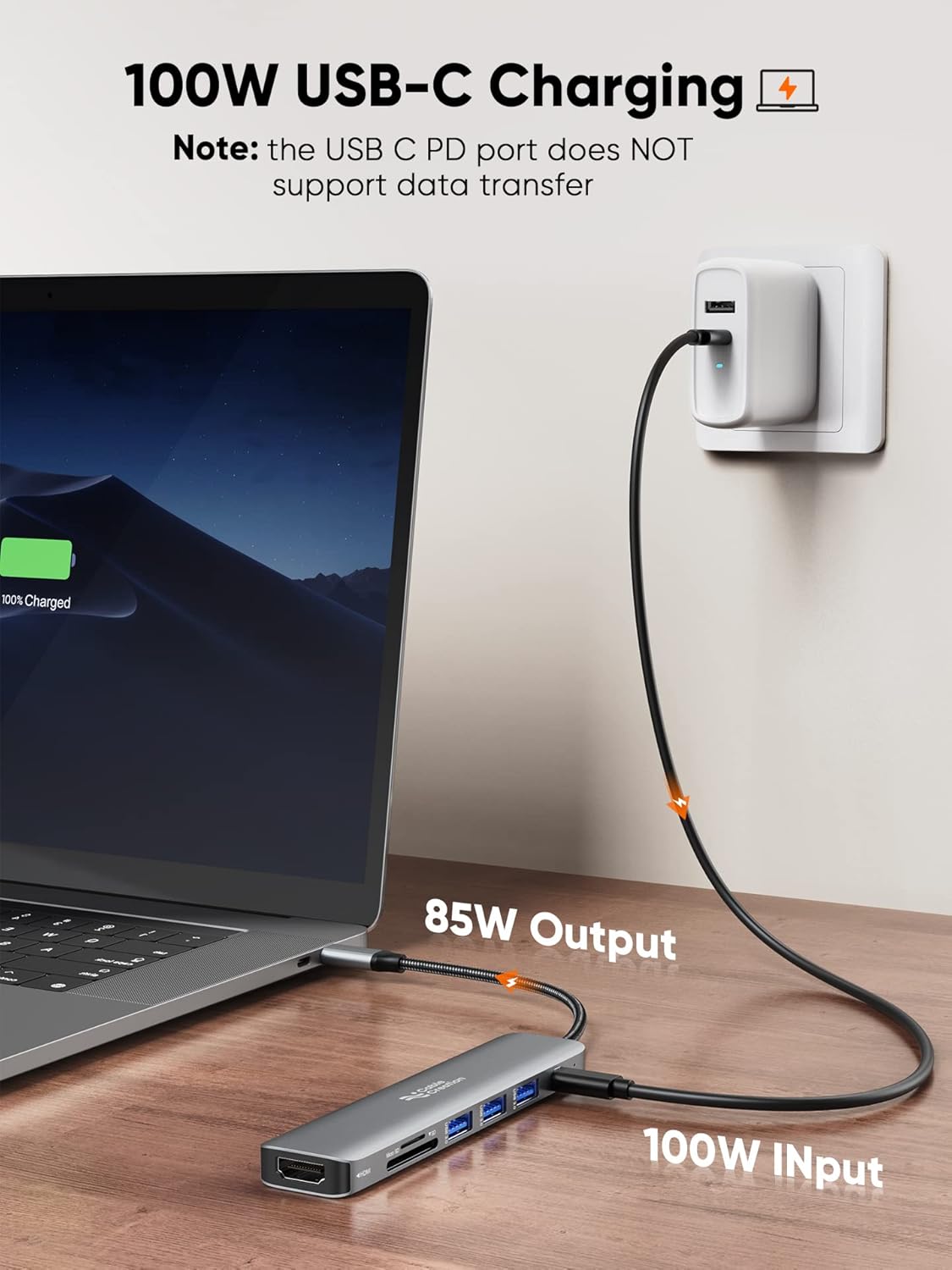 USB C Hub Multiport Adapter, CableCreation 7-in-1 USB C HDMI Hub with 4K 30Hz HDMI, 100W PD, 3 USB 3.0 5Gbps Data Ports, SD/TF Cards Reader for MacBook Pro/Air, iPad Pro, Pixelbook, XPS