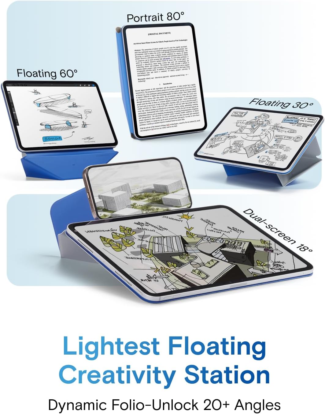 MOFT Dynamic Folio Case for iPad Pro 11-inch(2nd/3rd/4th Generation, 2020/2021/ 2022), Silm Magnetic Stand Case with 20+ Viewing Angles, Auto Wake/Sleep,Cement x Sapphire