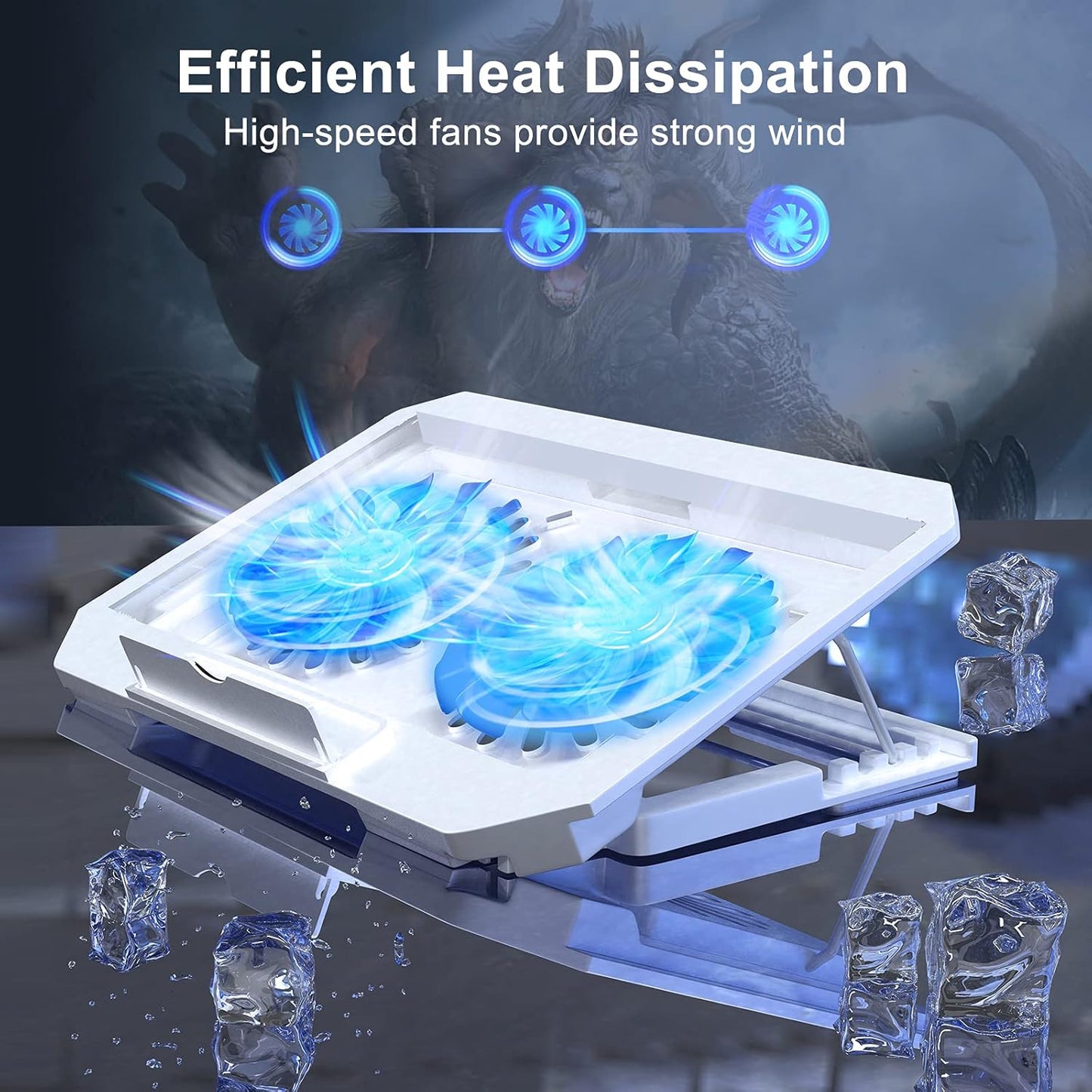 Laptop Cooling Pad with Adjustable Height Two 5.1 Inches Fan 2 USB Ports Suitable for 12"-15.6" Laptops（White）
