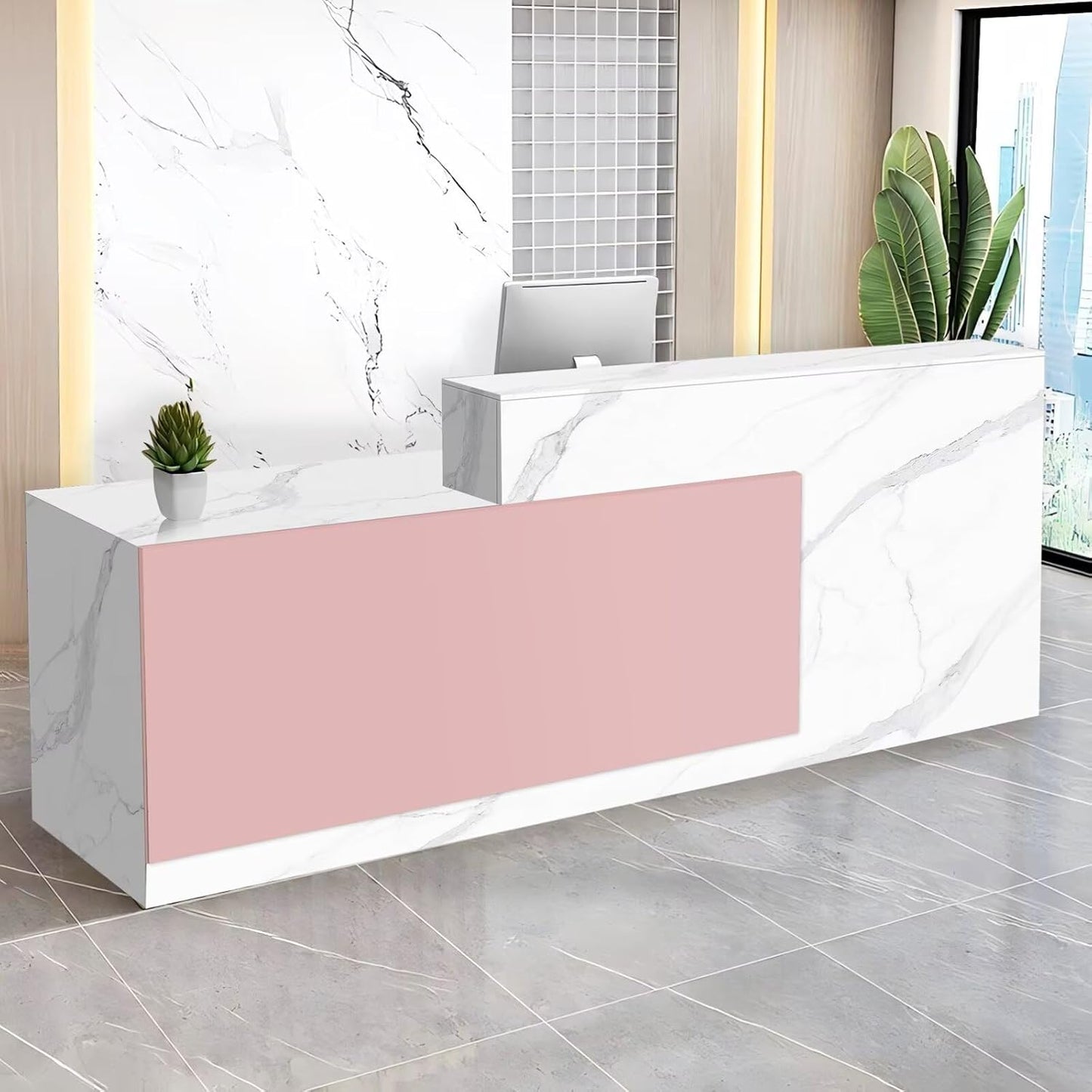 Reception Desk with Counter Modern Checkout Counter with Lockable Drawer Keyboard Tray Receptionist Desk for Office Salon Reception Table P Left 79inch/200cm