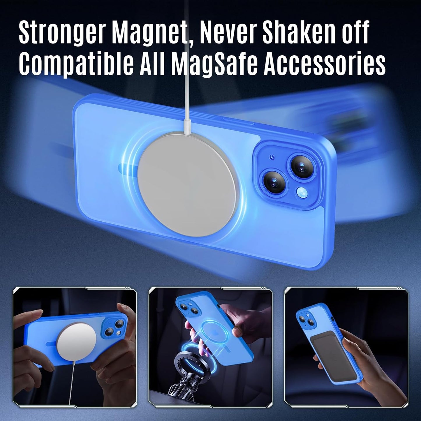 Designed for iPhone 13 Case, Compatible with MagSafe, with Privacy Screen Protectors X2, [Camera Protection] [15FT Military Drop Protection] Shockproof Phone Case, 6.1", Blue