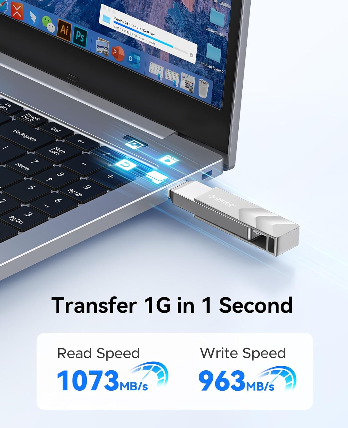 ORICO 2TB Portable Solid State Drive, 1050MB/s Dual-Port Rotating Metal External SSD with 90° Click-Stop, Reliable Storage for iPhone 16, 15 Series, Type-C Smartphone, Mac, Audio, Vehicle - A101