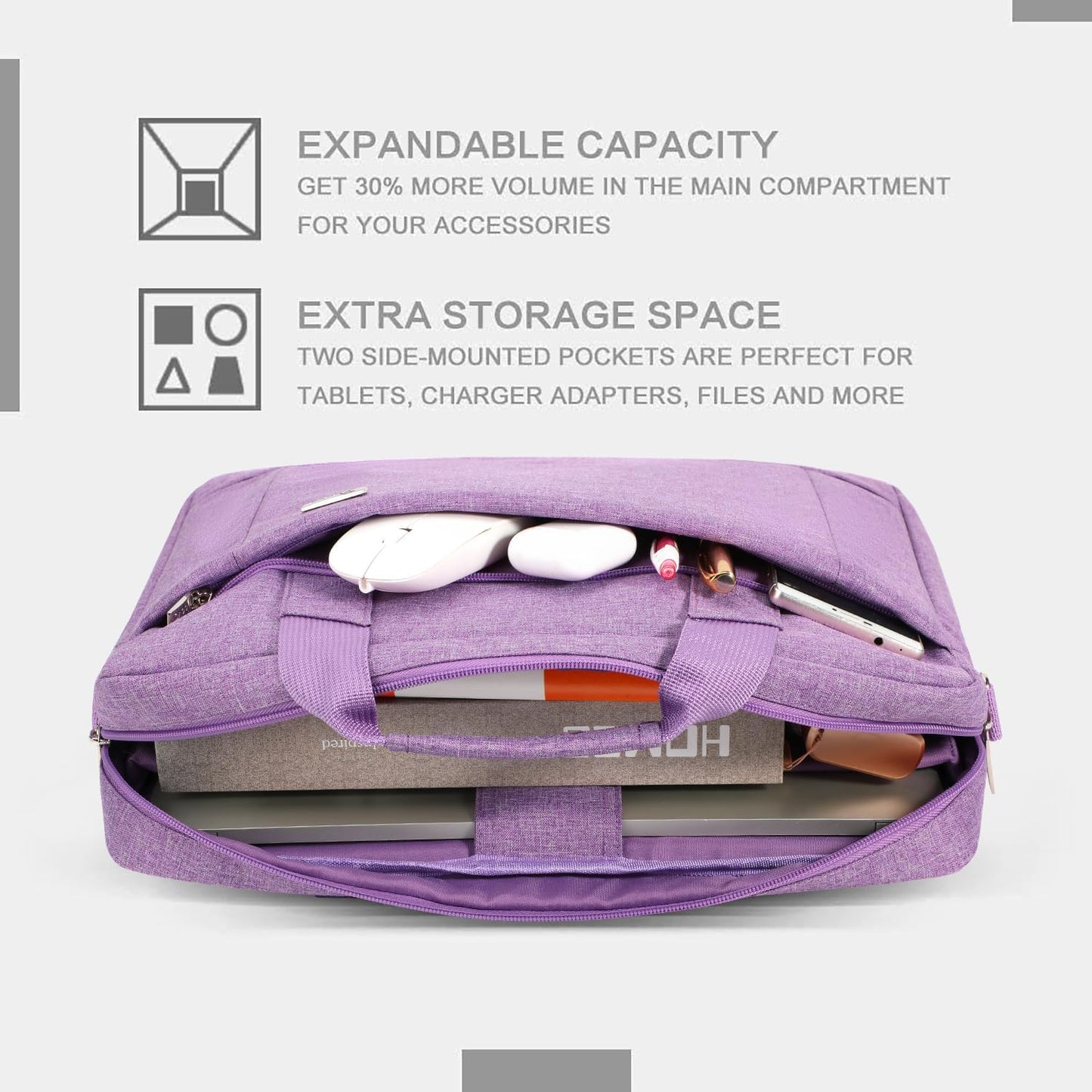 Voova Laptop Bag Case 15 15.6 16 Inch, Computer Sleeve Messenger Bag with Shoulder Strap Expandable Waterproof Business Briefcase for Men Women to Work Travel School, Fit 14-16 Inch Laptop, Lavender