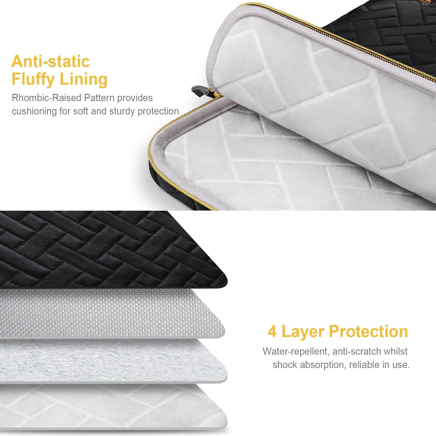 Lacdo 13 Inch Laptop Sleeve Case for 13 inch New MacBook Air M4 A3240 2025, M3 A3113, M2 A2681, M1 A2337 A2179 A1932 2024-2018 | 13" MacBook Pro M2/M1 A2338 A2251 A2289 Computer Bag, Elegant Black