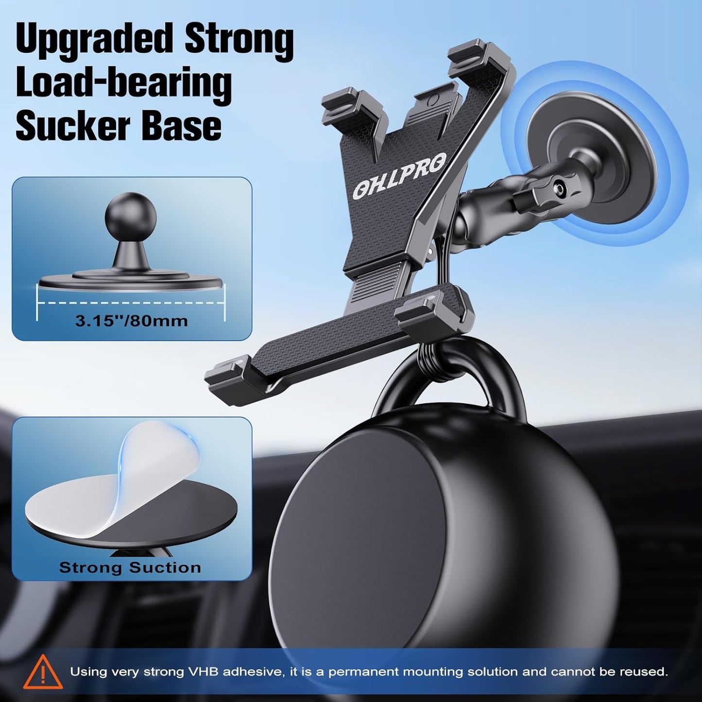 OHLPRO Tablet Wall Mount, Sticky iPad Holder, Damage-Free Adhesive Wall Dock for iPad, Galaxy Tab, and 7-11" Tablets, 360° Rotation Tablet Holder for Car, Bed, Yoga, Kitchen