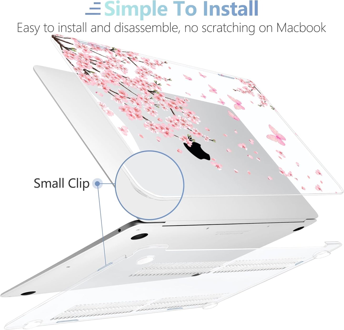 MEEgoodo for MacBook Air 13.3 inch Case 2021 2020 2019 2018 A2337 M1 A2179 A1932, Laptop Shell with Keyboard Webcam Cover & Trackpad Film & Type C Adapter for MacBook Air M1, Cherry Blossoms