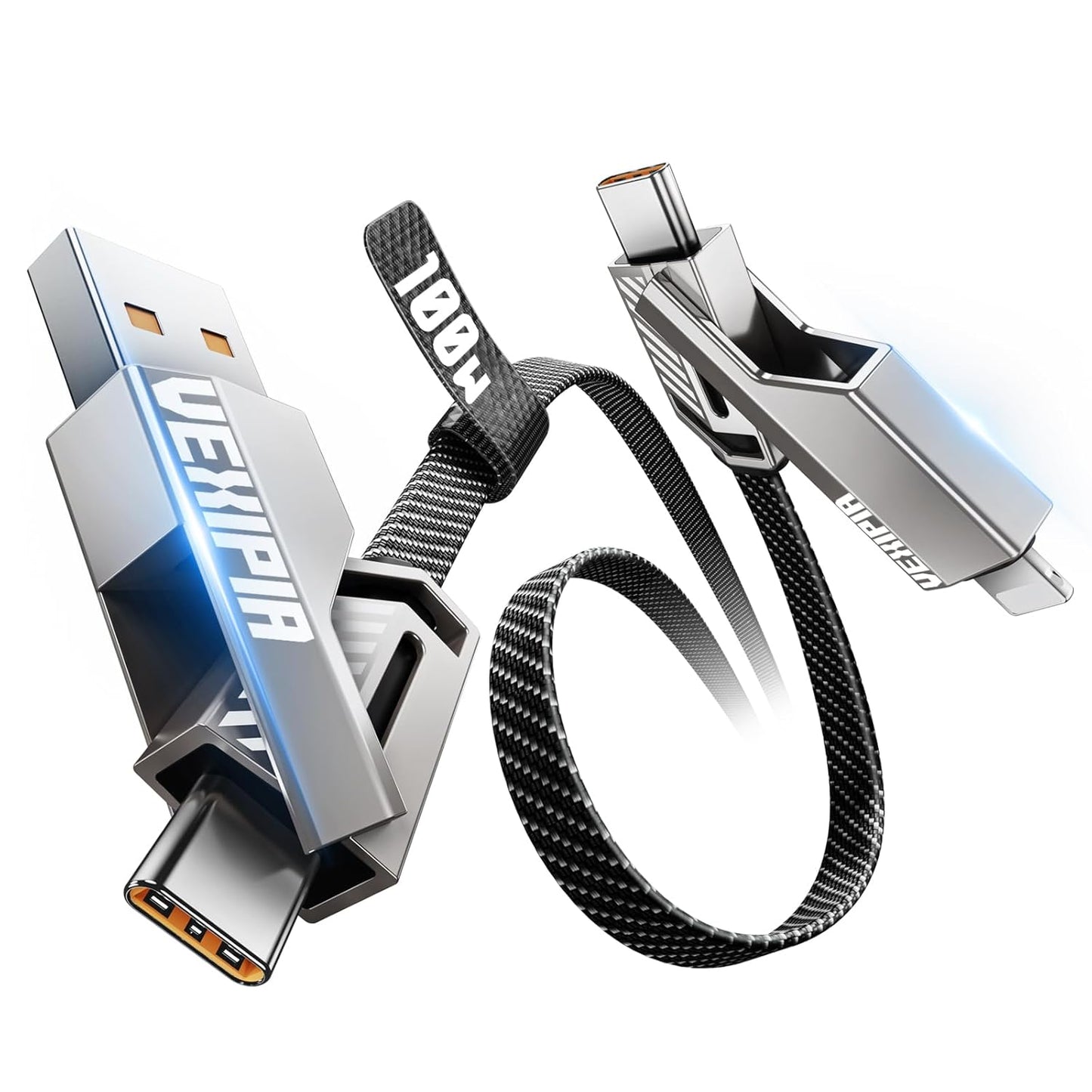 4-in-1 USB C Cable 100W 5FT Compatible with Lightning Cable [Fast Charging & Data Transfer] Flat Nylon Braided for iPhone iPad Charger Cord, Multi Charge Wire Combo with L/Type C/USB A Port