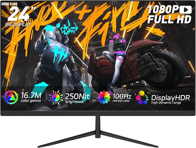 24 Inch FHD Gaming Monitor, 1080P IPS Computer Monitor with 100Hz, 1ms Response Time, 1000:1 Contrast Ratio, VESA Compatible, Tilt Adjustable, AMD FreeSync, Build-in Speakers