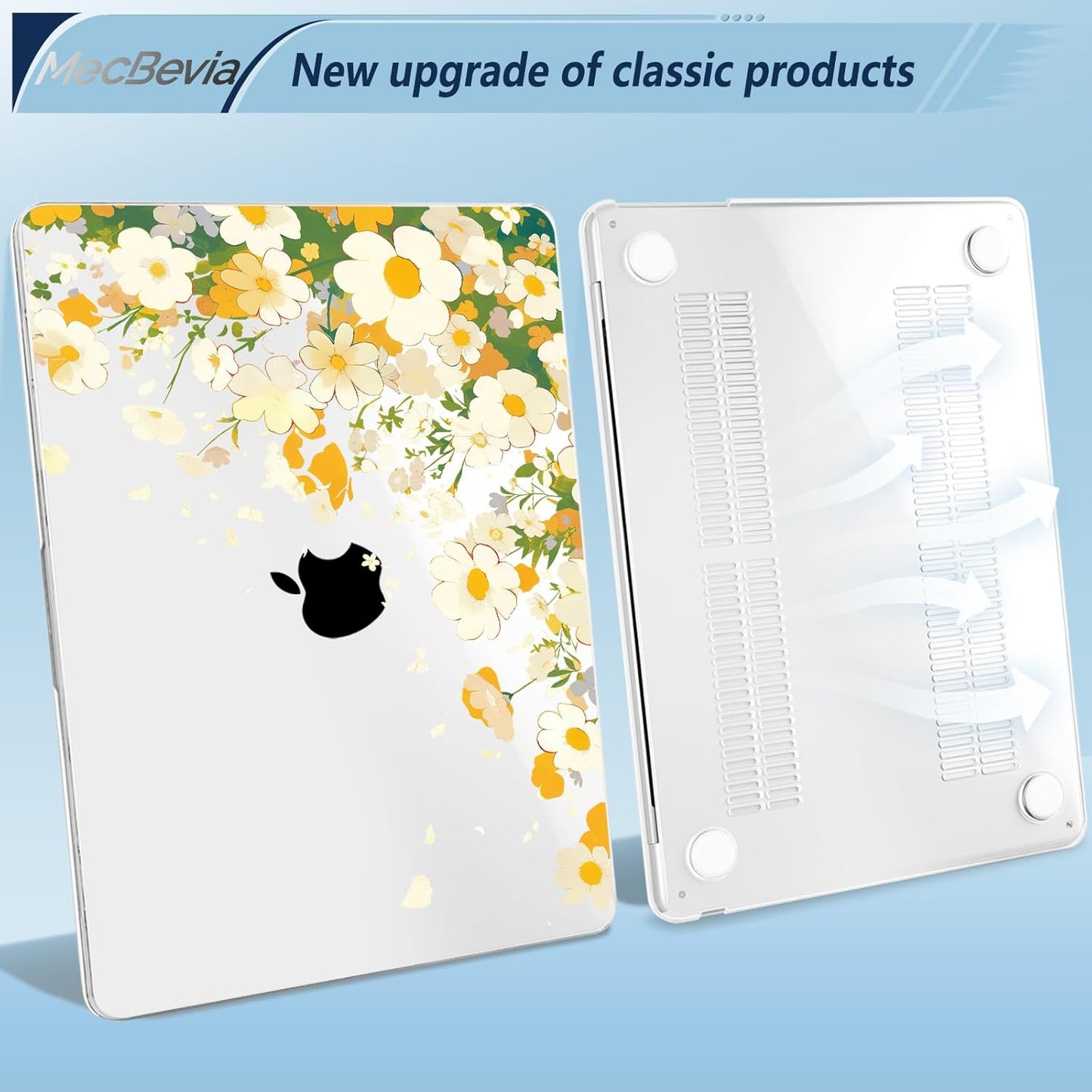Compatible with MacBook Air 15 inch Case, M4 A3241/M3 A3114/M2 A2941 (Released 2025 to 2023), Hard Shell, Keyboard Cover, Screen Protector, Webcam Cover & Type-C Adapter, Scatter Daisies