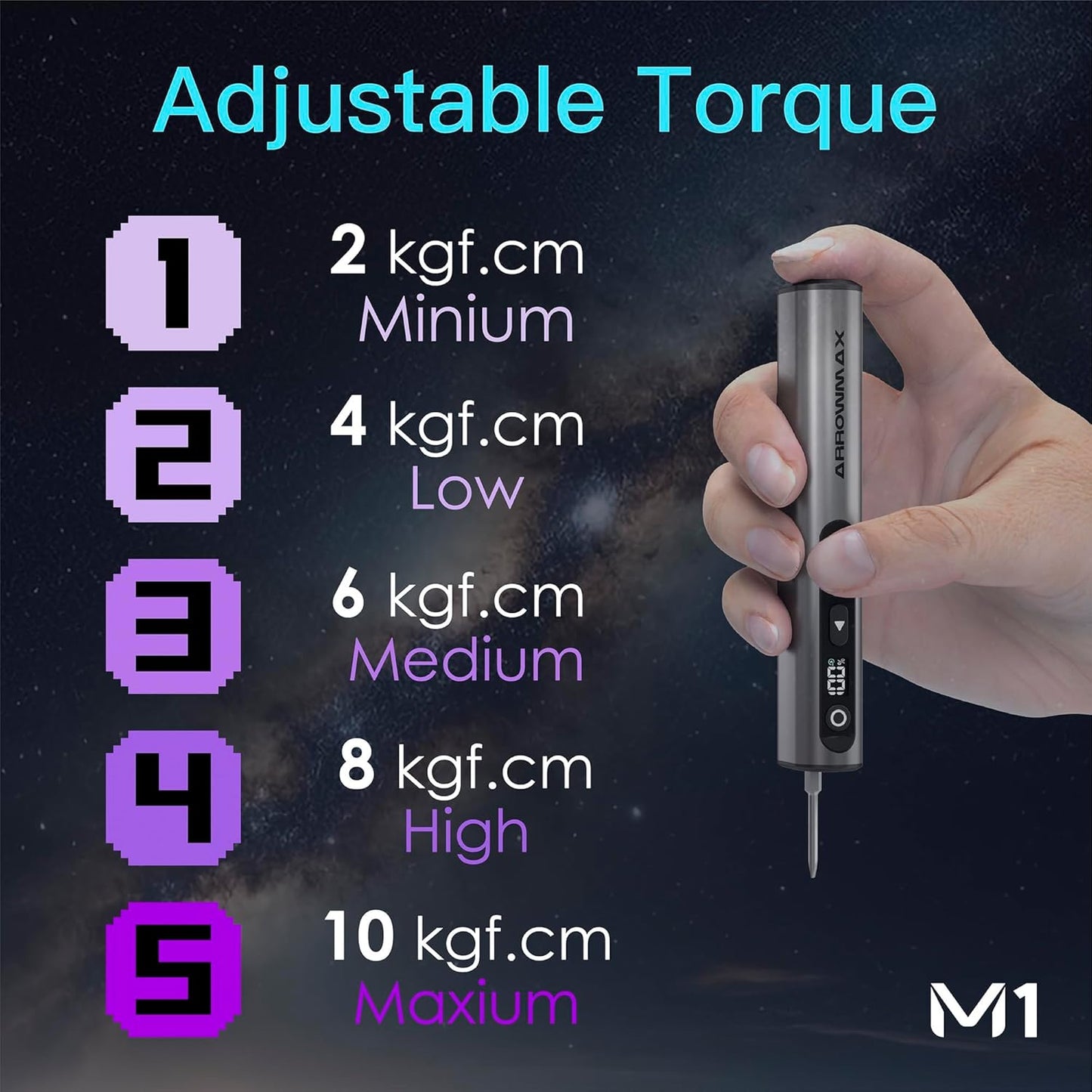 AM ARROWMAX 7.4V Mini Electric Screwdriver & Removable Angle Screw, Precision Electric Screwdriver Set, 60 in 1 Magnetic Bit, 5 Torque Setting, 5/32''Hex, Repair Tools For Phone Camera Watch (M1 PLUS)