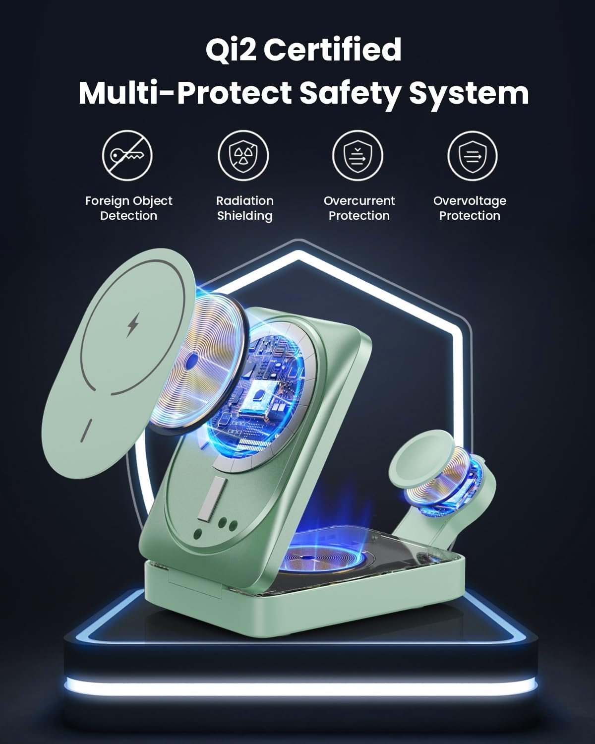 3-in-1 Wireless Charger Charging Station for iPhone, Qi2 Certified 15W Fast Charging Foldable Magnetic Charger Stand with 30W USB C Adapter for MagSafe iPhone 16/15/14/13/12, Apple Watch, AirPods