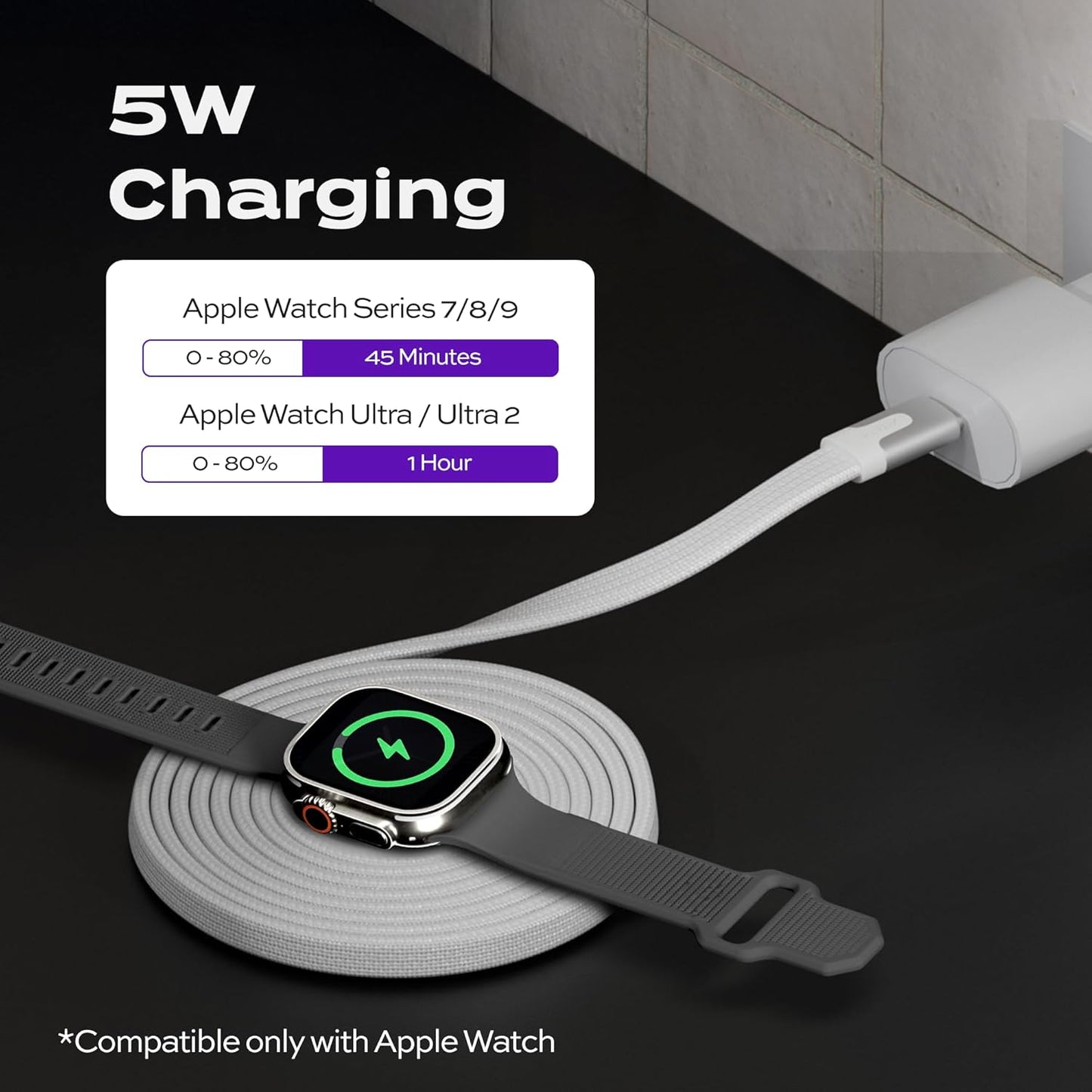 Statik MagStack Watch Charger USB C Cable, Charging Station Compatible with Apple Watch Charger Fast Charging, Clutter-Free Magnetic Charging Dock for SmartWatch, 3FT