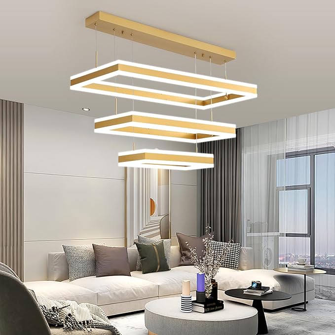 Modern Ceiling Pendant Light, LED Chandelier with Remote Control Dimmable 3 Color Mode & Brightness, Anti-Flicker Pendant Lights Kitchen Island Light Fixture for Dining Room Living Room