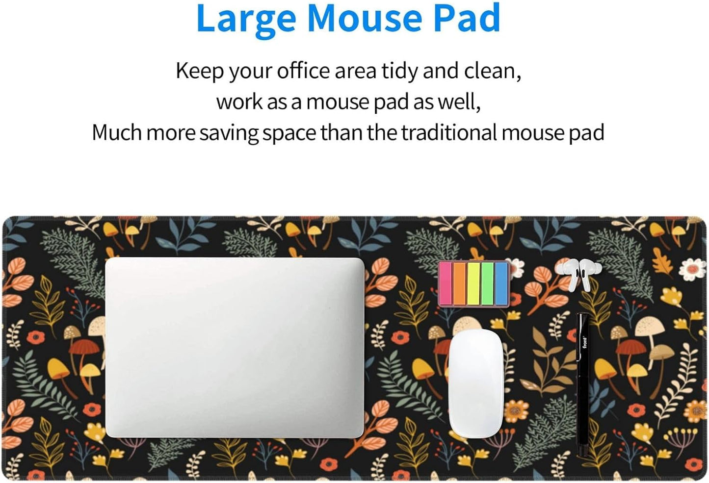 Gaming Mouse Pad Floral Desk Mat, Botanical Mouse Pad, Vintage Desk Mat, Wildflower Mouse Pads, Nature Desk Decor, Garden Desk Pad 31.5×11.8