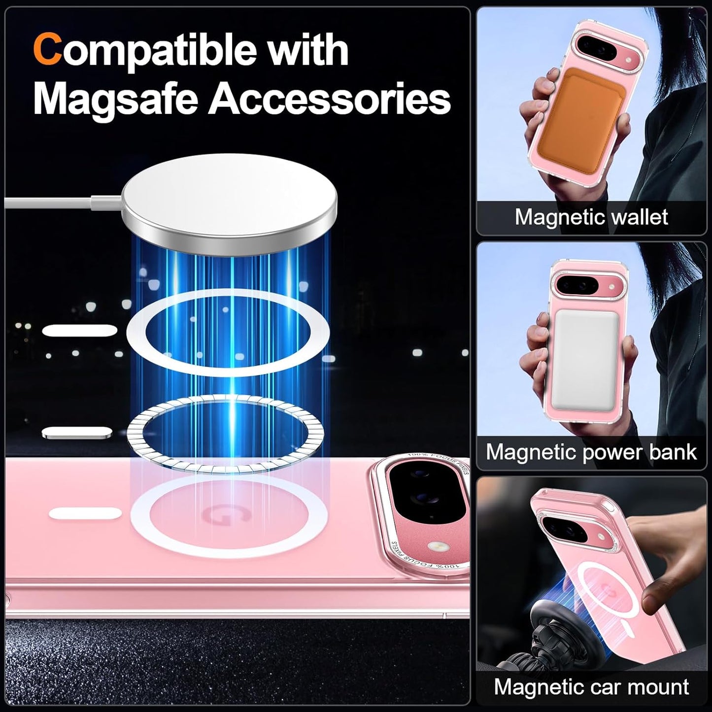 Magnetic for Google Pixel 9/Pixel 9 Pro Case, [Military Grade Drop Protection] [Compatible with MagSafe] Shockproof Slim Translucent Matte Anti-Slip for Women Girls Men Case, Clear