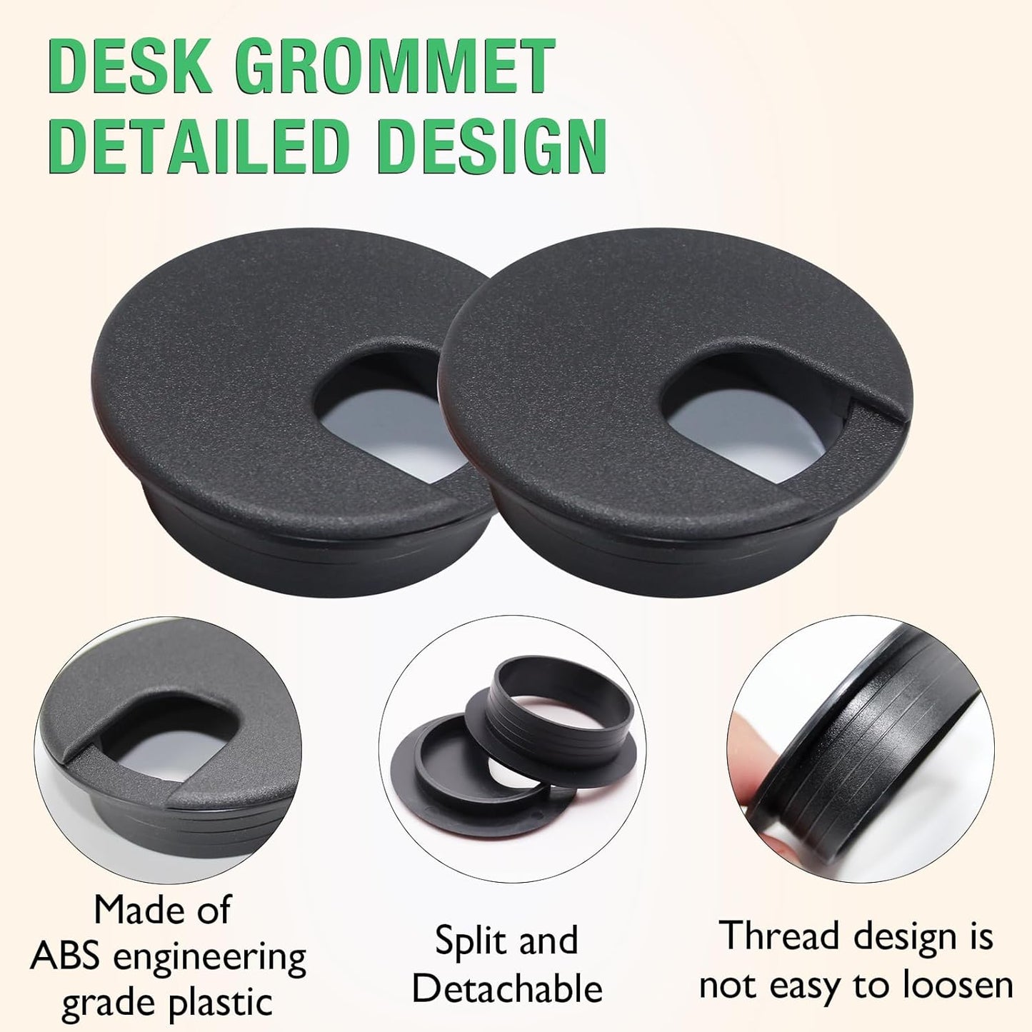 10 Pcs Desk Grommet 2" / 50 mm, Desk Cord Hole Cover, Cable Grommet ABS Plastic, Desk Hole Grommet for Home & Office Pc, Detachable Cable Cord Organizer-White