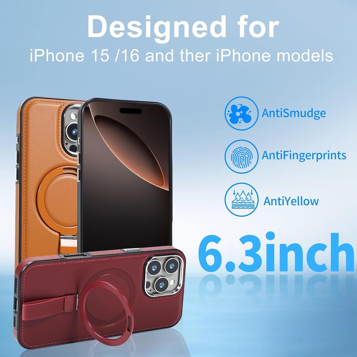 Leather Case, Suitable for iPhone 15 Pro Max Case, Invisible Magnetic Design, Equipped with a Lanyard and Foldable Stand, Black, Yellow and red (Yellow, iPhone 15 Pro Max)
