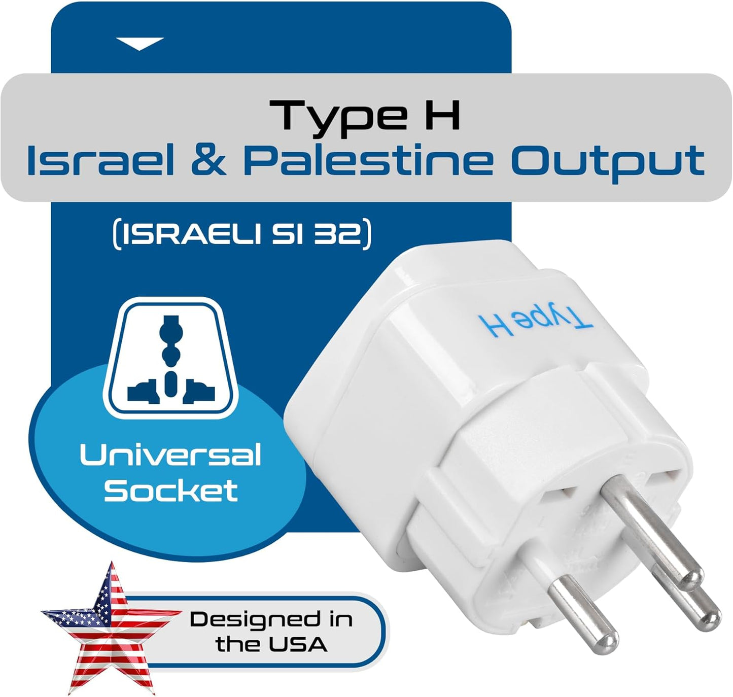 Ceptics Israel Power Adapter Travel Universal Plug,Works in Palestine,Jerusalem,Holy City-Perfect for Charging your Electronic Devices (Type H)- Safe Grounded Connection-3 Pack (GP-14-3PK),White